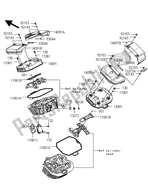 All parts for the Cylinder Head Cover of the Kawasaki VN 1700 Voyager Custom ABS 2011