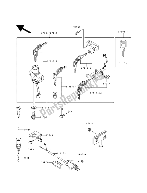 All parts for the Ignition Switch of the Kawasaki GPX 250R 1992