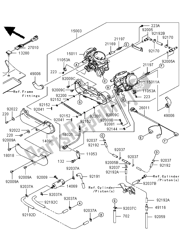 All parts for the Carburetor of the Kawasaki KVF 750 4X4 2006