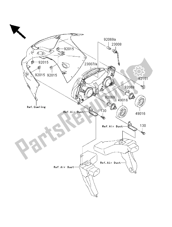 All parts for the Headlight of the Kawasaki Ninja ZX 12R 1200 2000