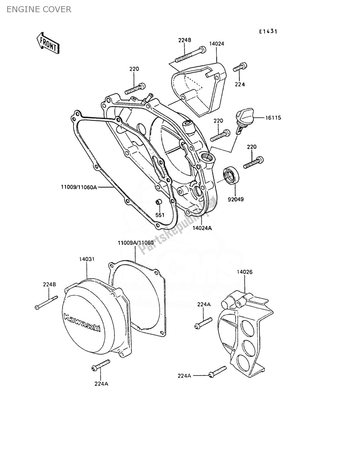 Alle onderdelen voor de Motorkap van de Kawasaki AR 50 1989
