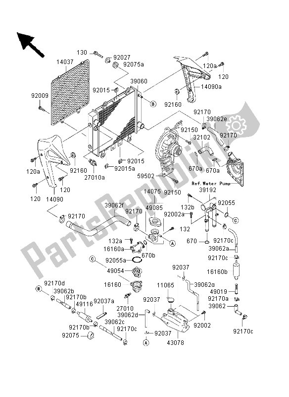 All parts for the Radiator of the Kawasaki ER 500 2003