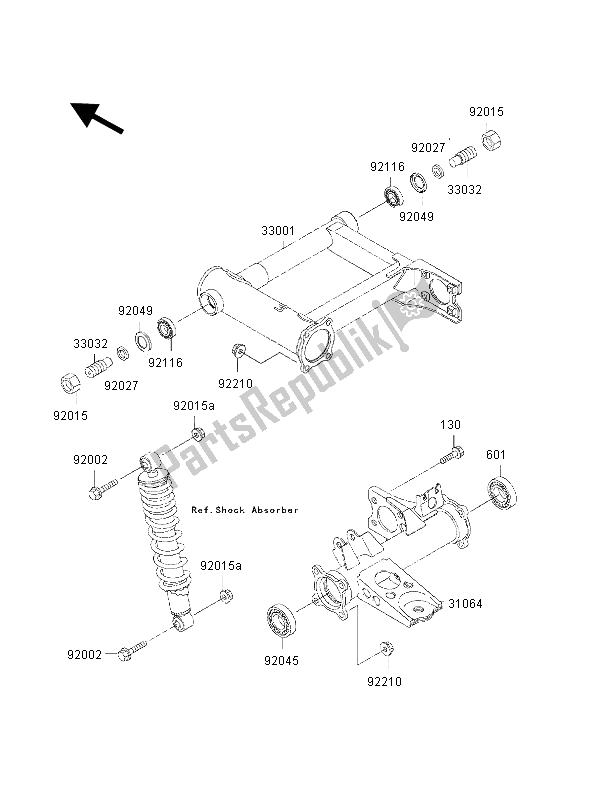 All parts for the Swingarm of the Kawasaki KVF 300 2002