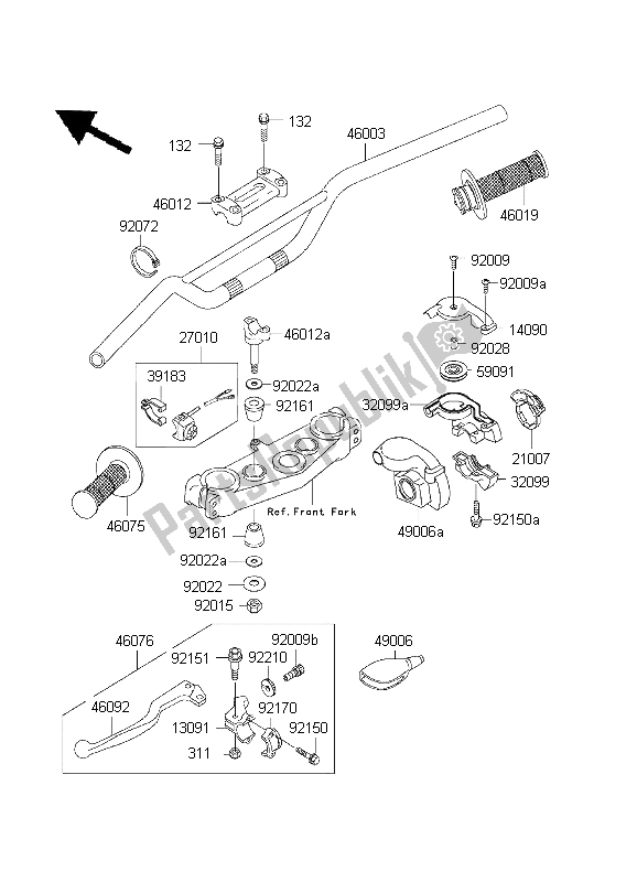 All parts for the Handlebar of the Kawasaki KX 250 2003