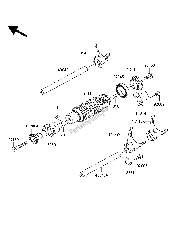 Alle onderdelen voor de Versnelling Veranderen Drum & Schakelvork van de Kawasaki ER 6F ABS 650 2006