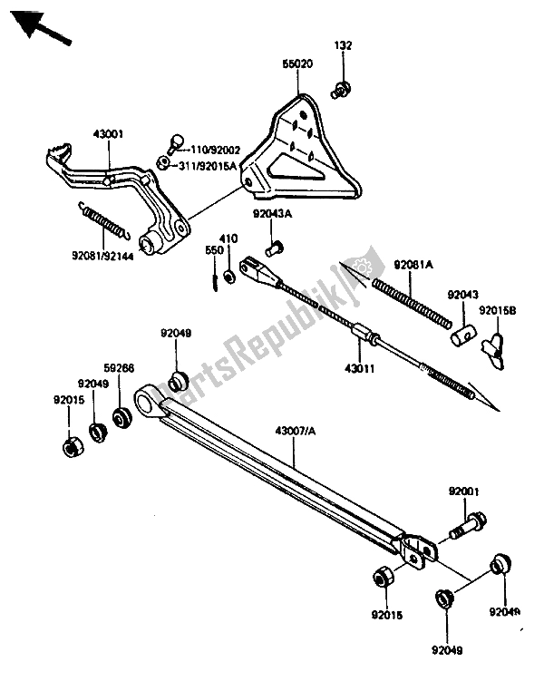 All parts for the Brake Pedal of the Kawasaki KX 80 1987