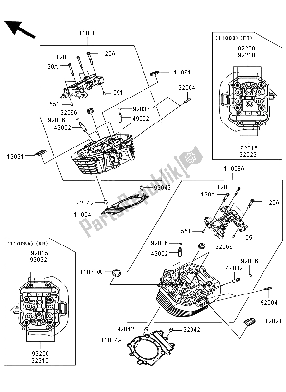 Alle onderdelen voor de Cilinderkop van de Kawasaki VN 1700 Voyager ABS 2009