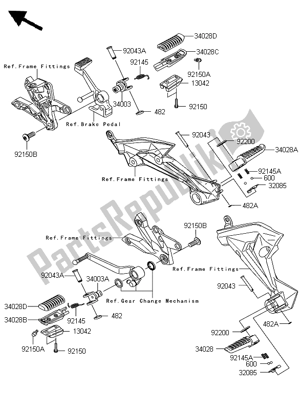 Alle onderdelen voor de Voetsteunen van de Kawasaki Z 750 2009