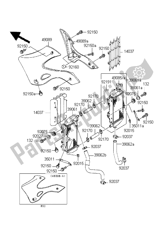 All parts for the Radiator of the Kawasaki KX 125 1999