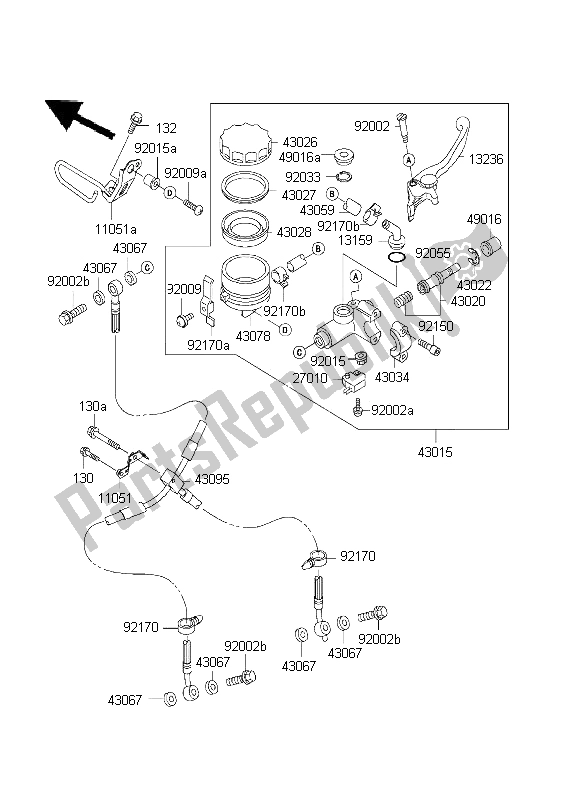 All parts for the Front Master Cylinder of the Kawasaki Ninja ZX 9R 900 2001