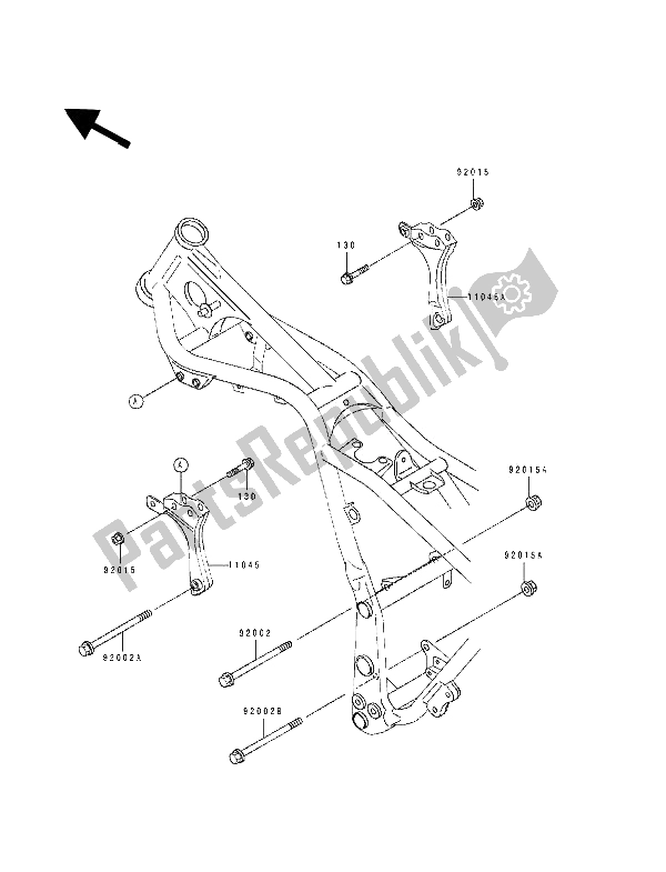 All parts for the Frame Fittings of the Kawasaki EL 250D 1992