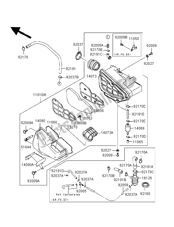 All parts for the Air Cleaner of the Kawasaki Eliminator 125 1998