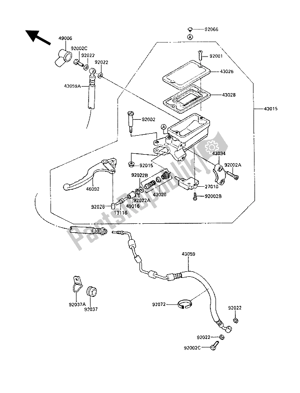 All parts for the Clutch Master Cylinder of the Kawasaki GPZ 1000 RX 1986