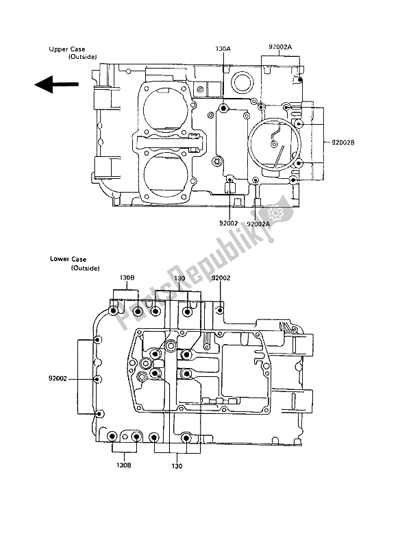 All parts for the Crankcase Bolt Pattern of the Kawasaki LTD 450 1989