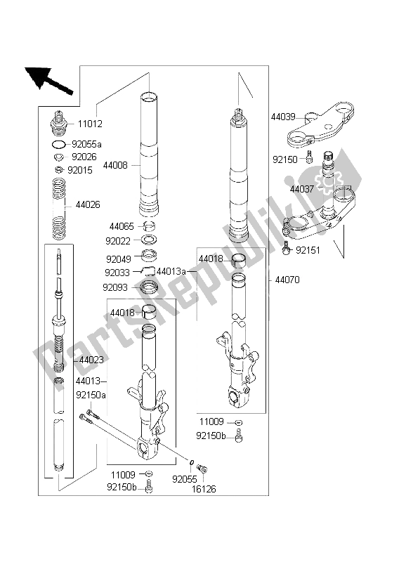 All parts for the Front Fork of the Kawasaki Ninja ZX 7R 750 2001