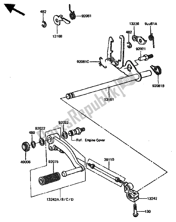 Alle onderdelen voor de Schakelmechanisme van de Kawasaki GPZ 1100 1985