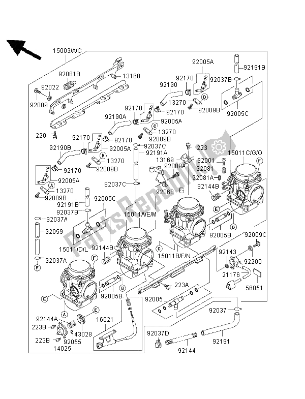 All parts for the Carburetor of the Kawasaki ZRX 1100 1997