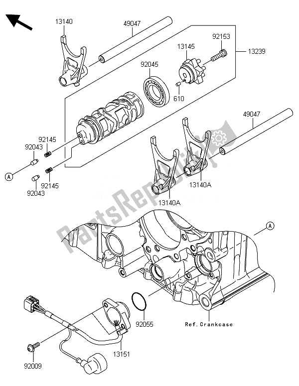 All parts for the Gear Change Drum & Shift Fork(s) of the Kawasaki ZZR 1400 ABS 2014