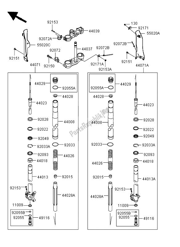 All parts for the Front Fork of the Kawasaki KLX 250 2013