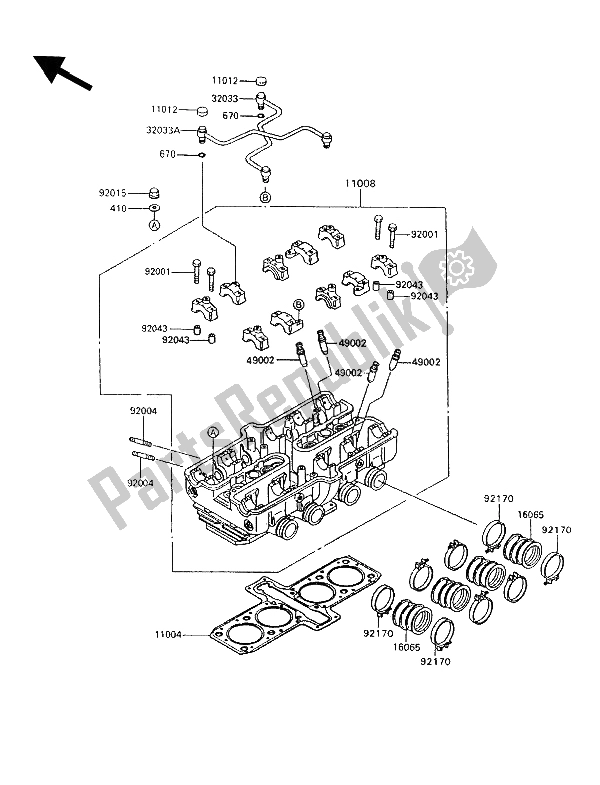 Alle onderdelen voor de Cilinderkop van de Kawasaki GPX 600R 1994