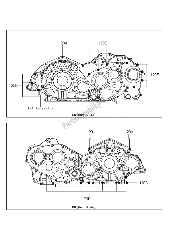 All parts for the Crankcase Bolt Pattern of the Kawasaki VN 2000 Classic 2008