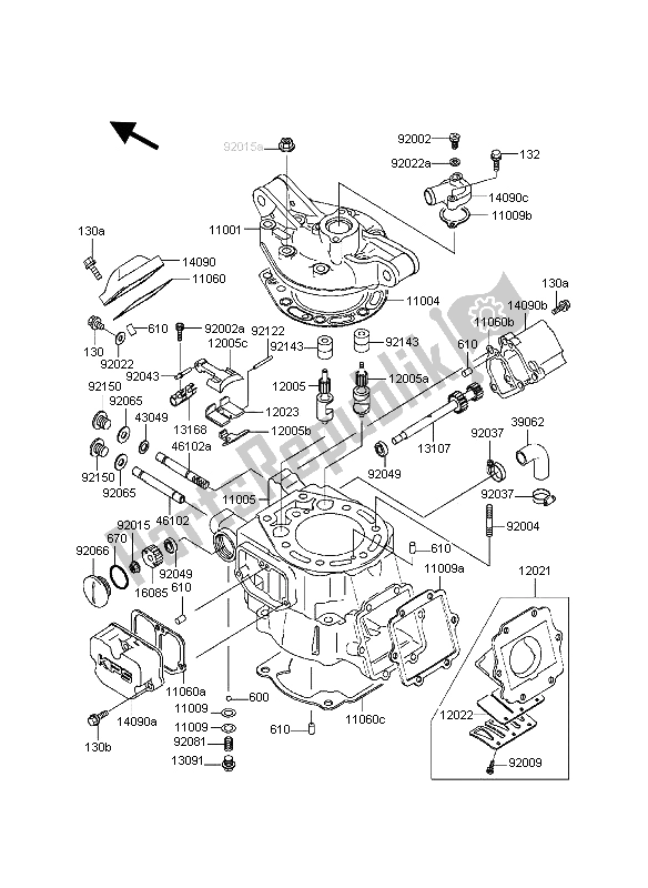 Alle onderdelen voor de Cilinderkop & Cilinder van de Kawasaki KDX 200 1998