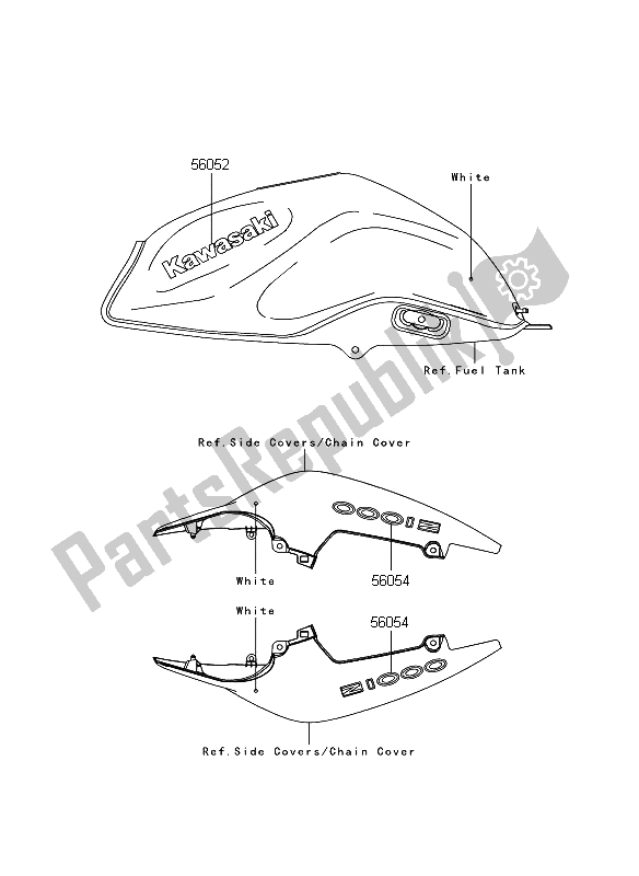 Toutes les pièces pour le Décalcomanies (blanc) du Kawasaki Z 1000 2008