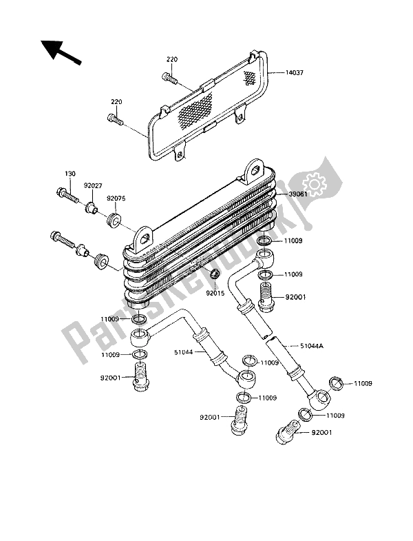 All parts for the Oil Cooler of the Kawasaki GPZ 900R 1993