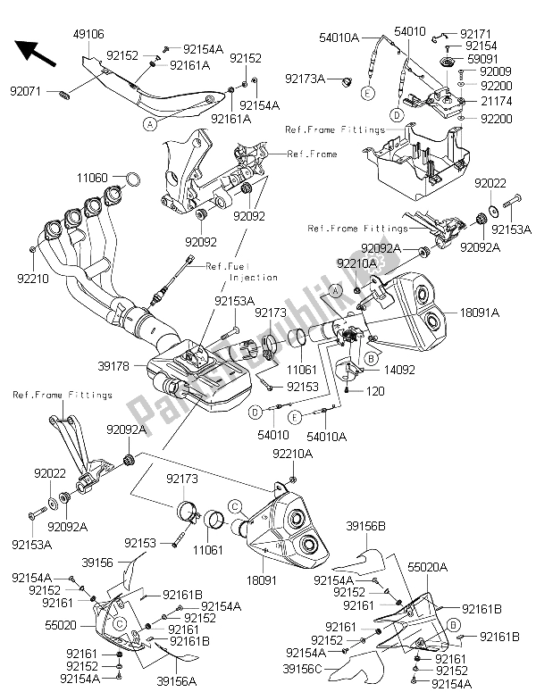 Alle onderdelen voor de Geluiddemper (s) van de Kawasaki Z 1000 ABS 2015