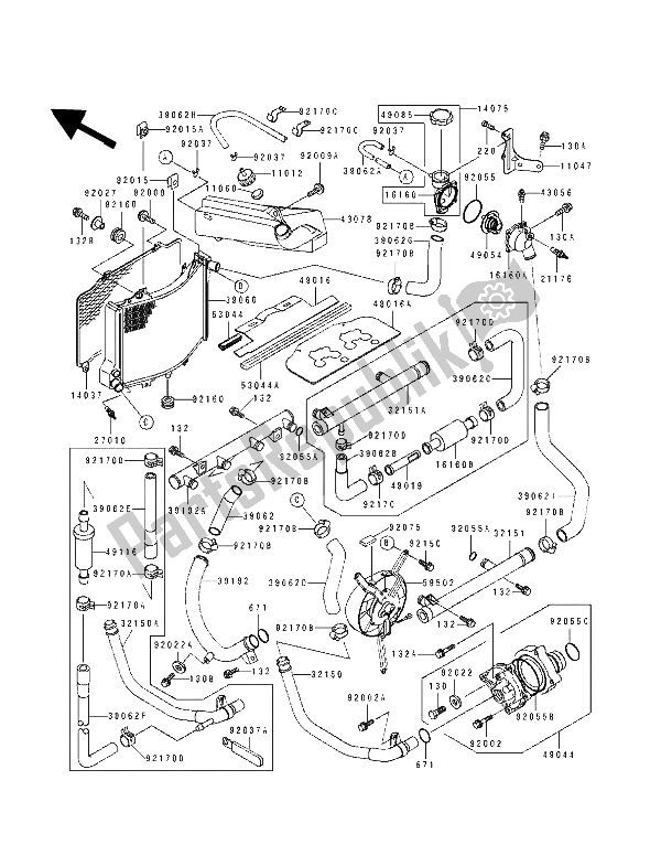 All parts for the Radiator of the Kawasaki ZZ R 1100 1993