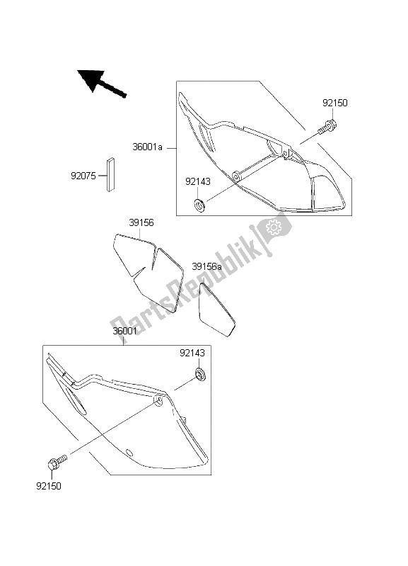 All parts for the Side Covers of the Kawasaki KLX 300R 2001