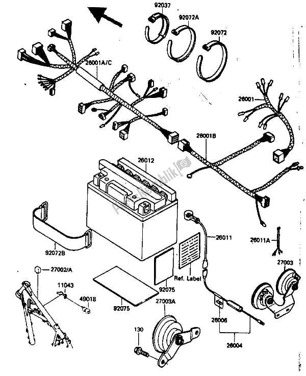Alle onderdelen voor de Elektrische Apparatuur van de Kawasaki KLR 250 1985