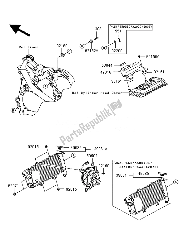 All parts for the Radiator of the Kawasaki ER 6N 650 2007