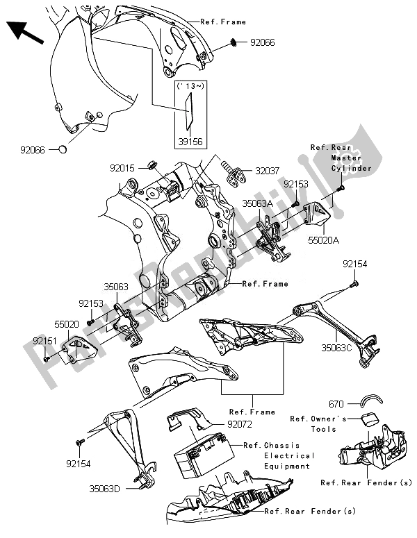 All parts for the Frame Fittings of the Kawasaki Ninja ZX 10R ABS 1000 2014