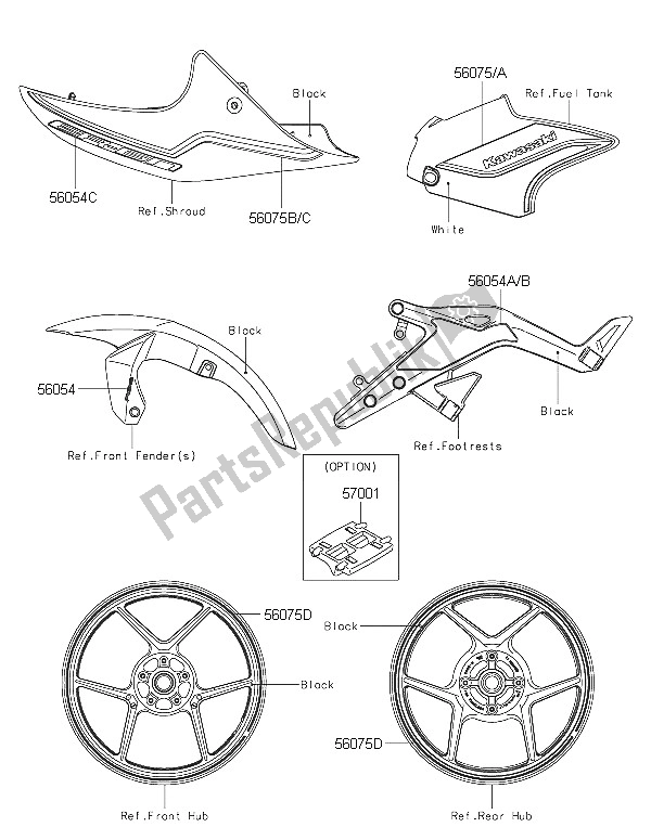 All parts for the Decals (white) of the Kawasaki ER 6N ABS 650 2016