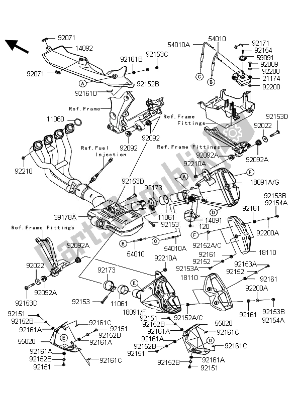 Toutes les pièces pour le Silencieux du Kawasaki Z 1000 2010