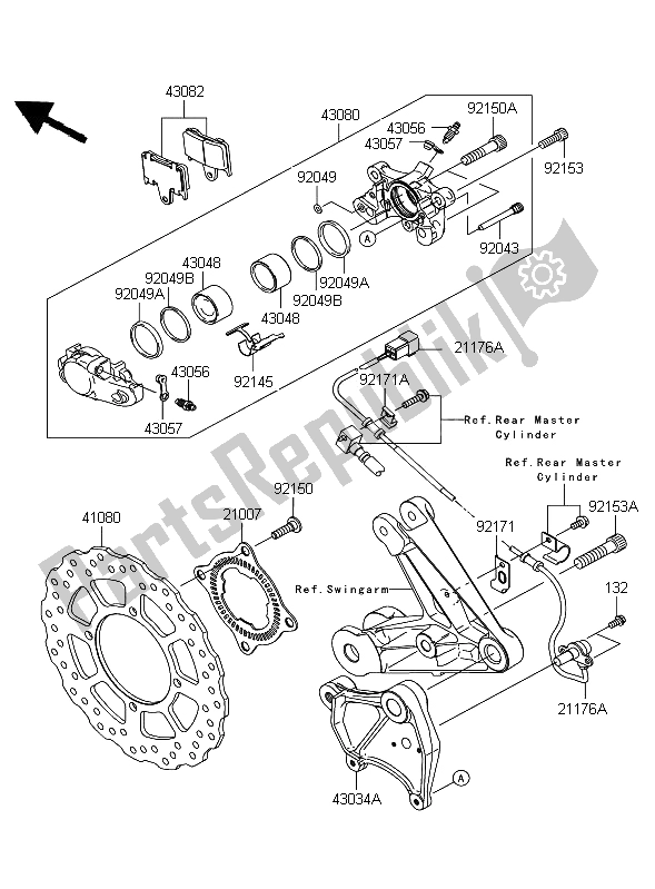 Tutte le parti per il Freno Posteriore del Kawasaki 1400 GTR 2009