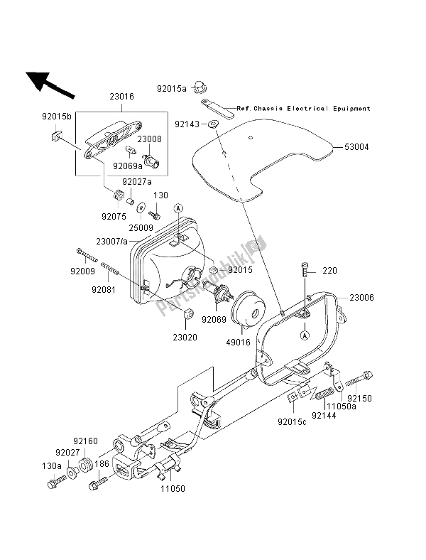 All parts for the Headlight of the Kawasaki ZRX 1200R 2002