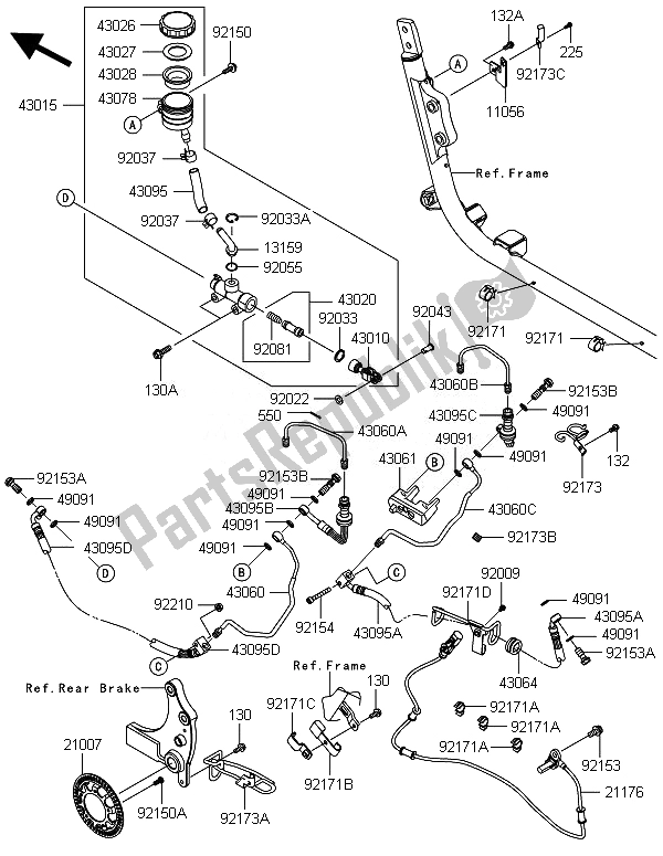 Todas as partes de Cilindro Mestre Traseiro do Kawasaki VN 1700 Voyager Custom ABS 2014