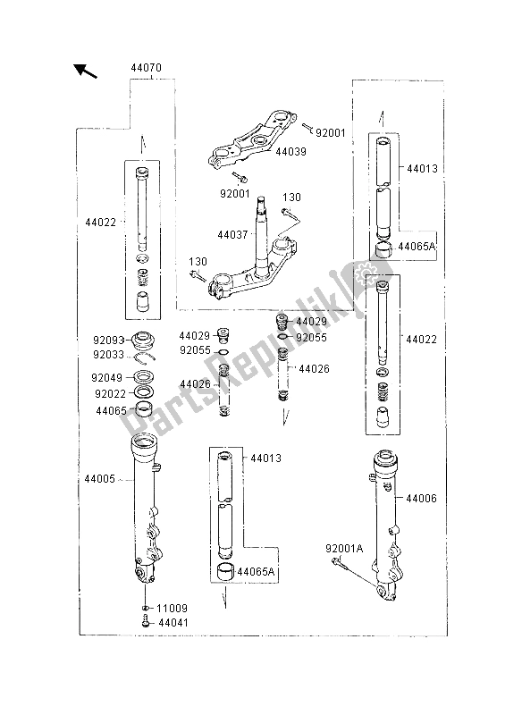 All parts for the Front Fork of the Kawasaki GPX 600R 1995