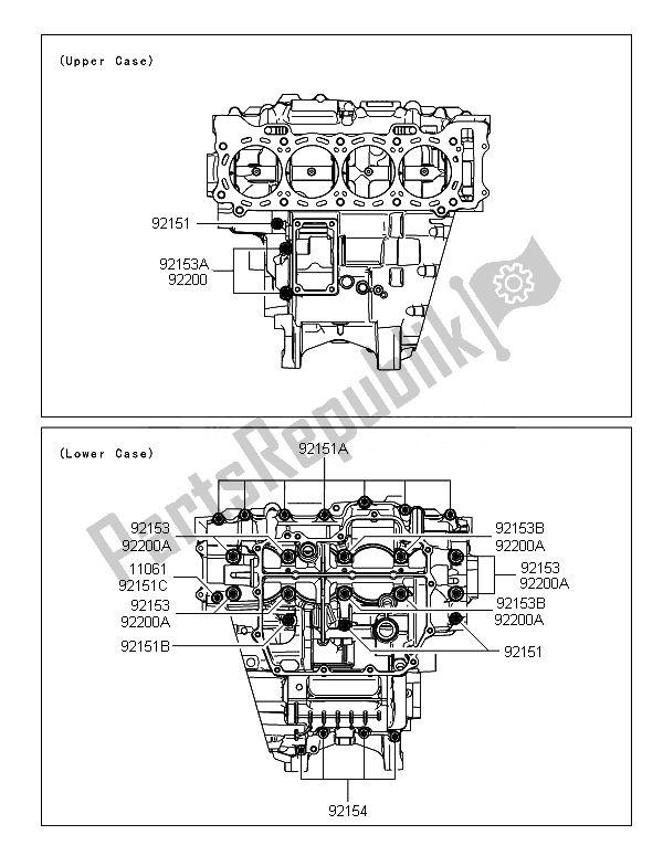 All parts for the Crankcase Bolt Pattern of the Kawasaki Ninja ZX 10R ABS 1000 2014