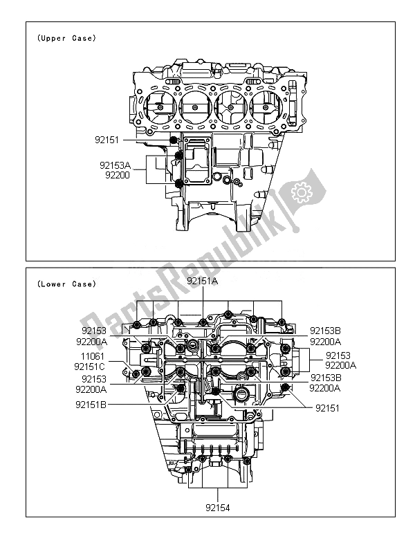 All parts for the Crankcase Bolt Pattern of the Kawasaki Ninja ZX 10R ABS 1000 2014