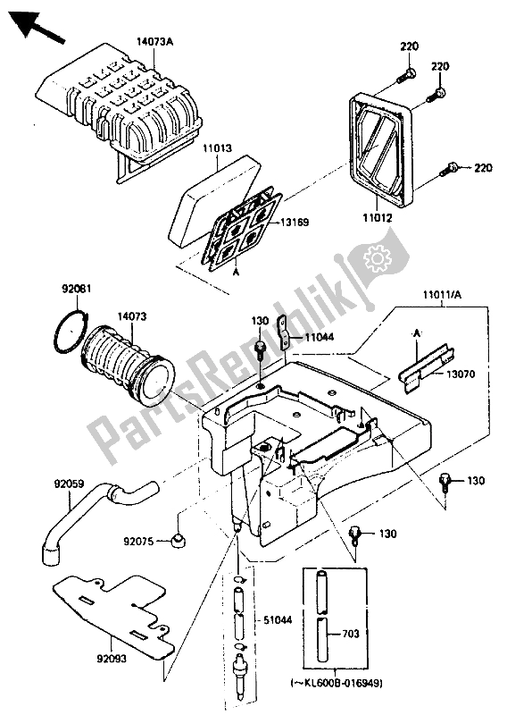 All parts for the Air Filter of the Kawasaki KLR 600 1985