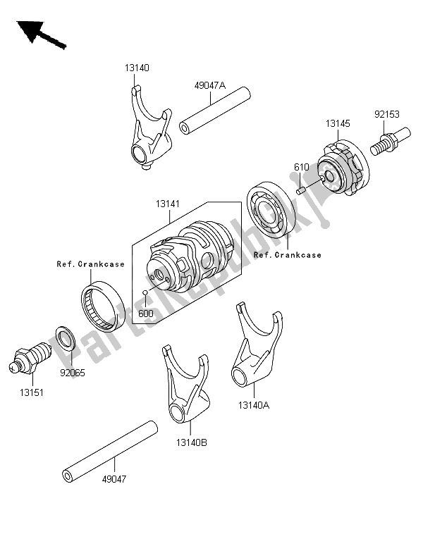 All parts for the Gear Change Drum & Shift Fork of the Kawasaki KX 250F 2006