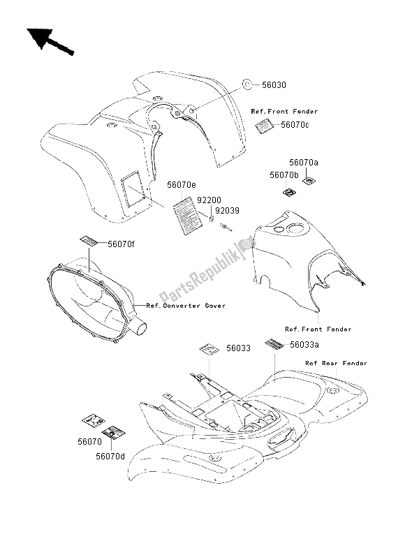 All parts for the Labels (eu,uk) of the Kawasaki KVF 300 2000