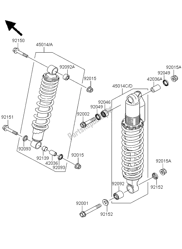 All parts for the Shock Absorber of the Kawasaki KFX 700 2004