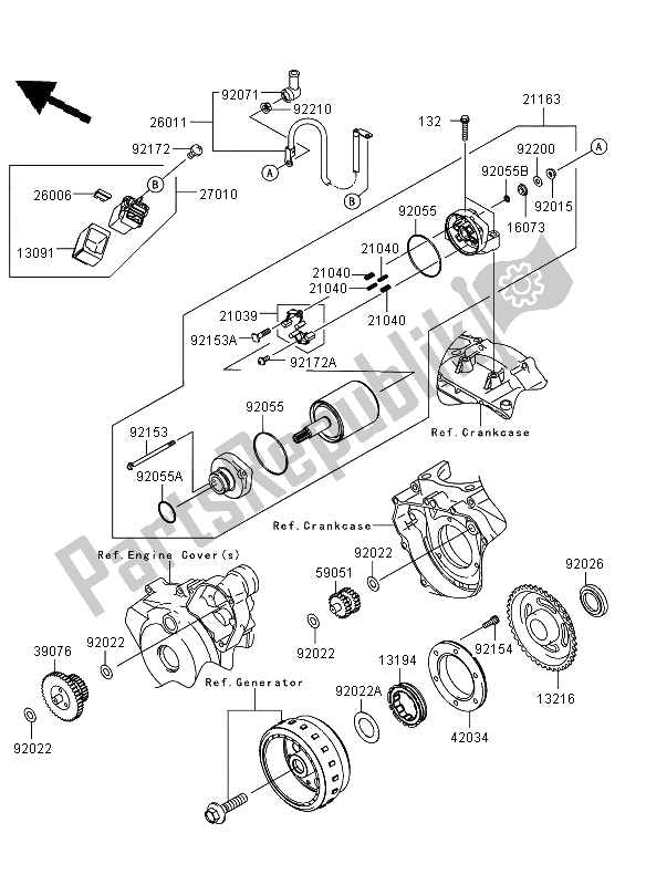 Alle onderdelen voor de Startmotor van de Kawasaki KLX 250 2013