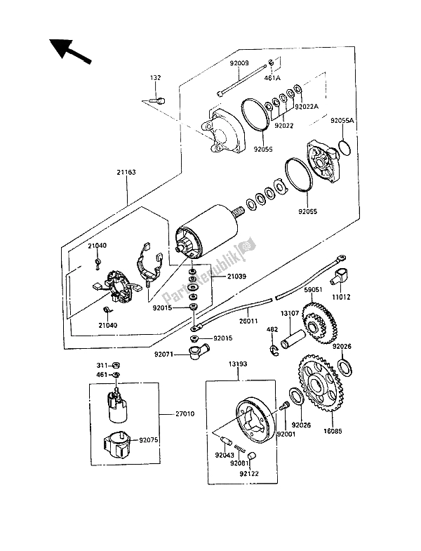 All parts for the Starter Motor of the Kawasaki GPZ 600R 1989