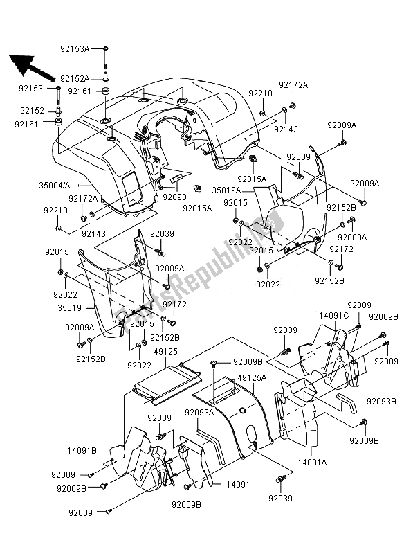 All parts for the Front Fender of the Kawasaki KVF 650 4X4 2007