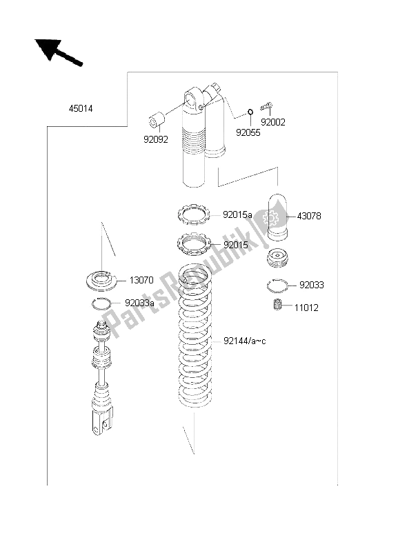 All parts for the Shock Absorber of the Kawasaki KDX 200 2001